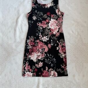 Floral Sleeveless Dress - Black and Pink